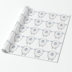 Papel De Presente Chuva de Bebê Ovelha Azul Doce