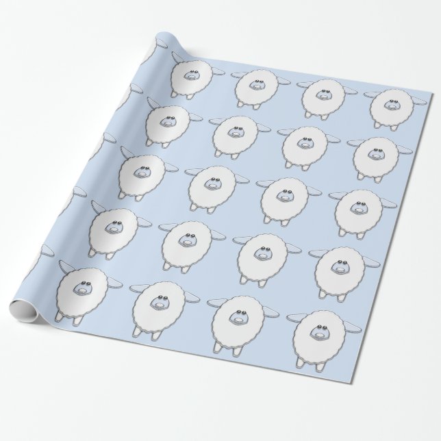 Papel De Presente Chuva de Bebê Ovelha Azul Doce (Desenrolado)