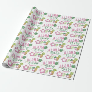 Papel De Presente Chuva de Bebê Rosa e Verde Menina Tropical
