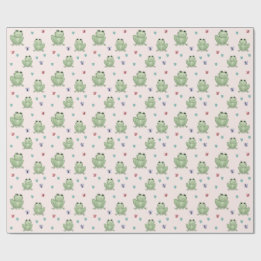 Papel De Presente Chuva de Bebê Sapo Rosa Caprichoso em Aquarela