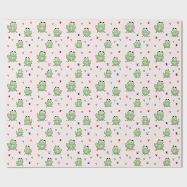 Papel De Presente Chuva de Bebê Sapo Rosa Caprichoso em Aquarela (Aberto)