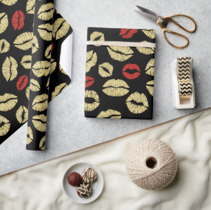 Papel De Presente Chuva de Beijos de Noiva Vermelho Dourado Preto Br