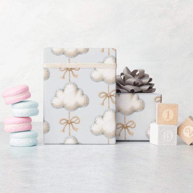 Papel De Presente Chuva de Bençãos em Azul Claro Baby Shower (Chá de bebê)