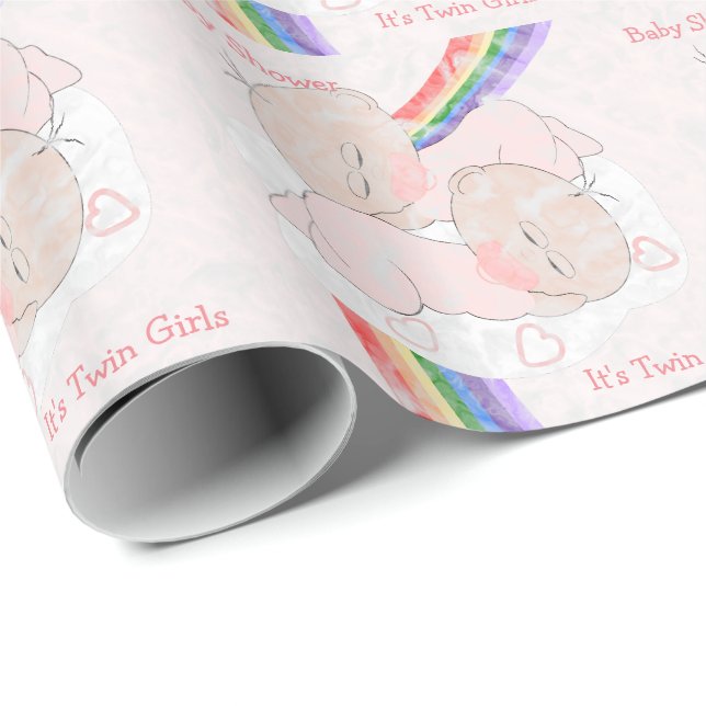 Papel De Presente Chuva de Cores Baby Shower Gêmeas Meninas Personal (Ponta do rolo)