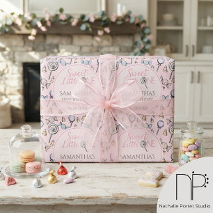 Papel De Presente Chuva de Doce Rosa - Baby Shower Doce Pequeno
