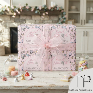 Papel De Presente Chuva de Doce Rosa - Baby Shower Doce Pequeno