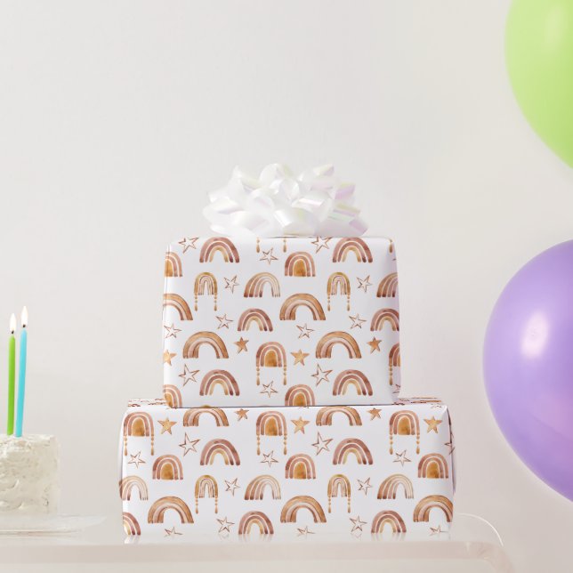 Papel De Presente Chuva de Estrelas Boho em Tons de Terracota e Marr (Presentes para festas)