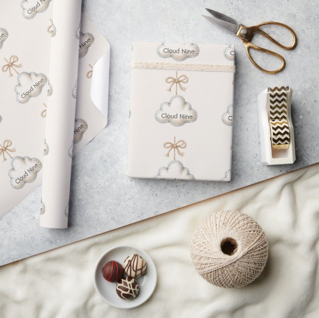 Papel De Presente Chuva de Ideias Azul Creme Baby Shower (Artesanato)