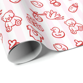 Papel De Presente Chuva de Ideias Cor-de-Rosa e Vermelho Desenhado à