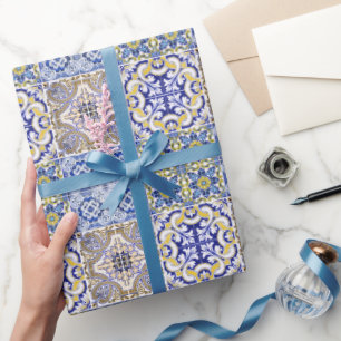Papel De Presente Chuva de Noiva Azulejos Itália Mediterrâneo