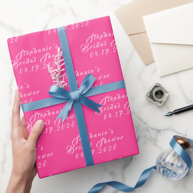 Papel De Presente Chuva de Noiva com Estampa Moderna Rosa Quente (Presentear)