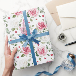 Papel De Presente Chuva de Noiva Corações Florais Rosa