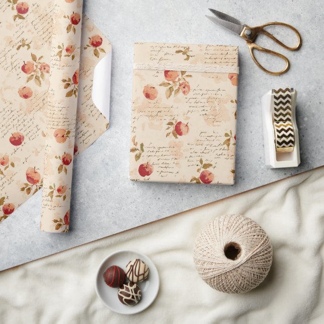 Papel De Presente Chuva de Noiva de Maçãs Vermelhas Francesas (Artesanato)