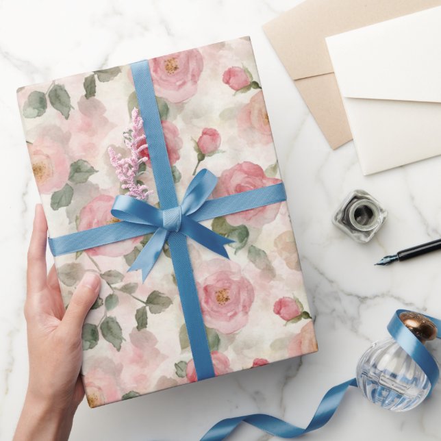 Papel De Presente Chuva de Noiva de Rosas Rosa Romântica (Presentear)