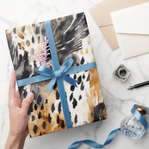 Papel De Presente Chuva de Noiva Floral Animal Leopardo Creme Preto