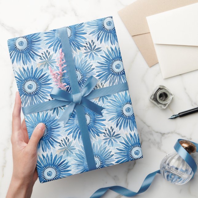 Papel De Presente Chuva de Noiva Floral Azul Branca (Presentear)
