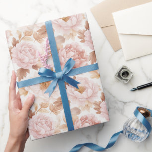 Papel De Presente Chuva de Noiva Floral com Rosas Cor-de-Rosa
