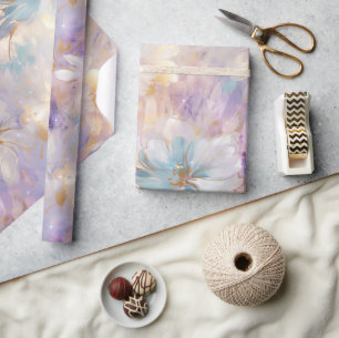 Papel De Presente Chuva de Noiva Floral Glamour Lilás Roxo Dourado