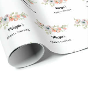Papel De Presente Chuva de Noiva Floral Pêssego