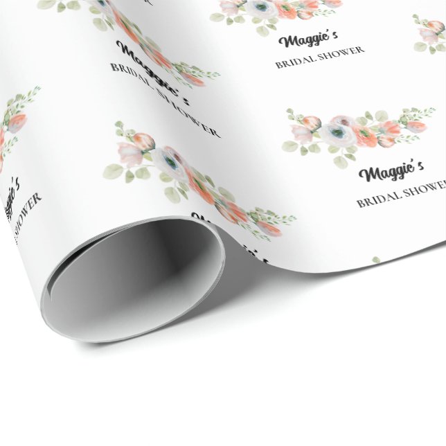 Papel De Presente Chuva de Noiva Floral Pêssego (Ponta do rolo)