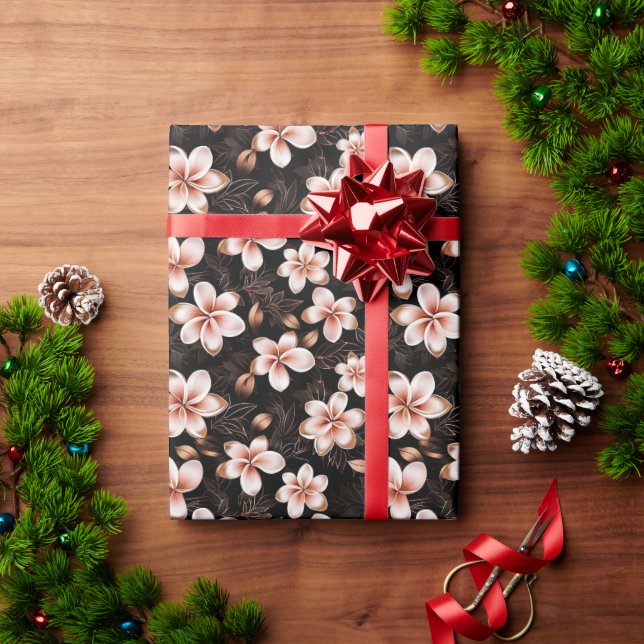 Papel De Presente Chuva de Noiva Floral Rosa Dourado Bege Preto (Presente de Natal)