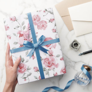 Papel De Presente Chuva de Noiva Floral Rosas Cor-de-Rosa
