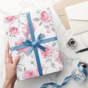 Papel De Presente Chuva de Noiva Floral Rosas Rosa Romântica