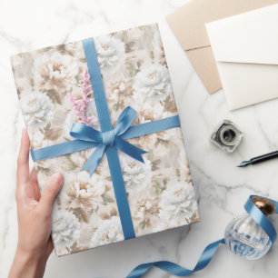 Papel De Presente Chuva de Noiva Flores Brancas Marrons
