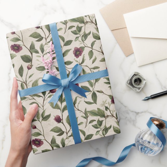 Papel De Presente Chuva de Noiva Flores Burgundy Creme (Presentear)