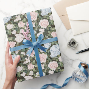 Papel De Presente Chuva de Noiva Flores Rosa Azul Bonito