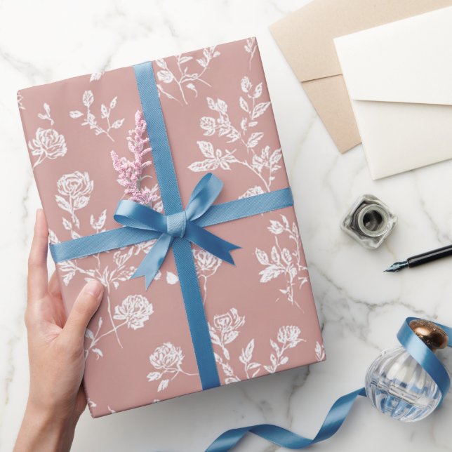 Papel De Presente Chuva de Noiva Flores Rosa Branco (Presentear)