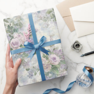 Papel De Presente Chuva de Noiva Flores Rosa Roxo Romântico