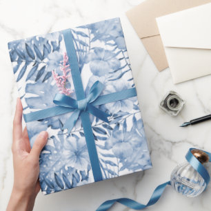 Papel De Presente Chuva de Noiva Folhas Florais Rouxas Tropicais