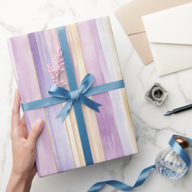 Papel De Presente Chuva de Noiva Listras de Íris Creme Roxo Romântic (Presentear)