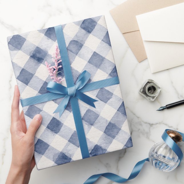 Papel De Presente Chuva de Noiva Listras Xadrez Branco Azul (Presentear)