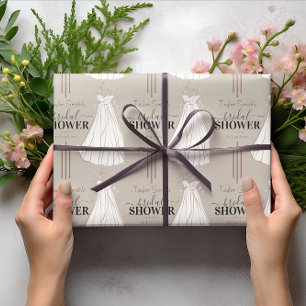 Papel De Presente Chuva de Noiva Minimalista Bege Fofa