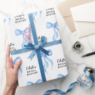 Papel De Presente Chuva de Noiva Personalizada com Laço Azul