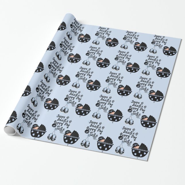 Papel De Presente Chuva de Snips e Caracóis Bebê Preto e Azul (Desenrolado)