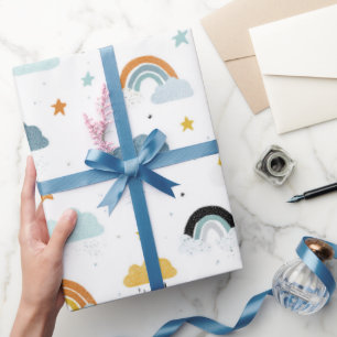 Papel De Presente Chuva Nuvens e Arco-Íris Baby Chá