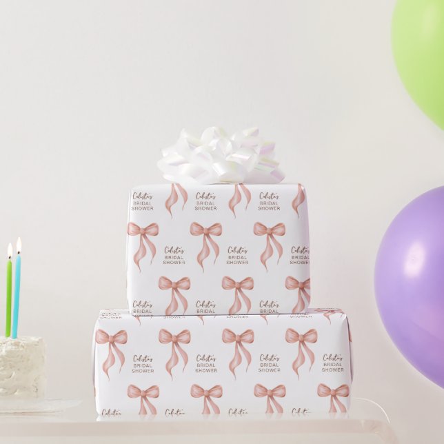 Papel De Presente Chuveiro de Noiva Personalizado com Laço Rosa (Presentes para festas)