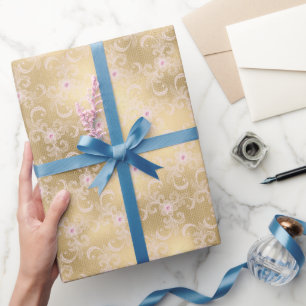 Papel De Presente Chuveiro Nupcial de Renda Floral Rosa Bonito Glamo