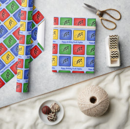Papel De Presente Ciclo de texto personalizado com quatro ícones col