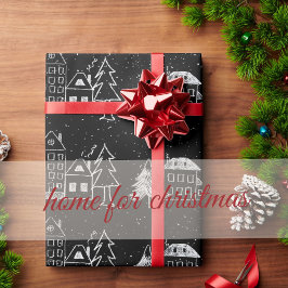 Papel De Presente Cidade Neve do Giz Negro e Branco