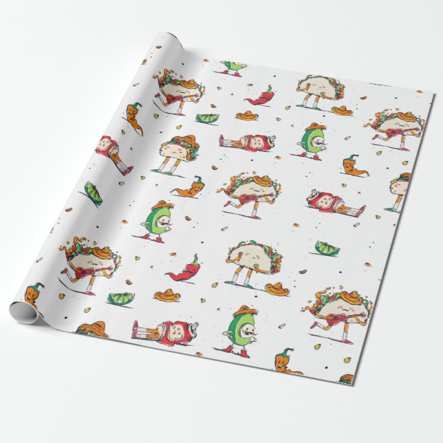 Papel De Presente cinco de mayo tacos kawaii mexicano (Desenrolado)