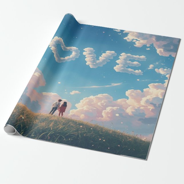 Papel De Presente Cinematic "Love" in the Sky & Couple Sunset Scene (Desenrolado)
