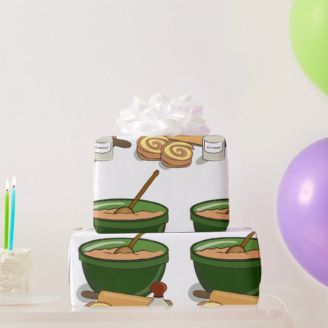 Papel De Presente Cinnamon Roll Baking Ingredientes Cozy Kitchen (Criador carregado)