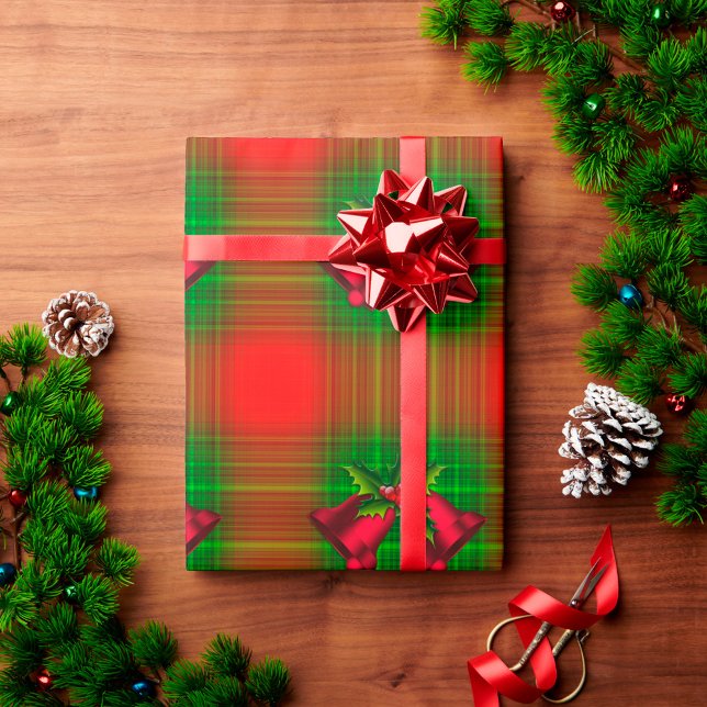 Papel De Presente Cintos de Natal Vermelhos em Tartan (Criador carregado)