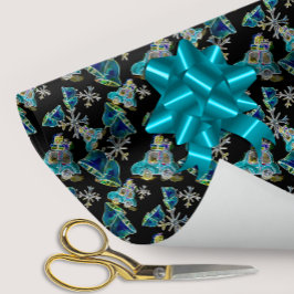 Papel De Presente Cintos de Neve Pretos Neon Brilhante Xmas Flocos d