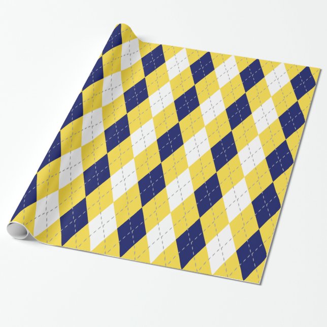 Papel De Presente Cinza Amarelo de Ananás Wht XL Argyle (Desenrolado)