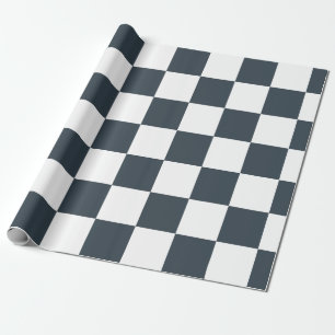 Papel De Presente Cinza Azul Branco Xadrez – Moderno e Elegante